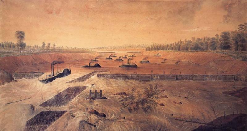 James Madison Alden Admiral Porter-s Gunboats Passing the Red River Dam oil painting picture